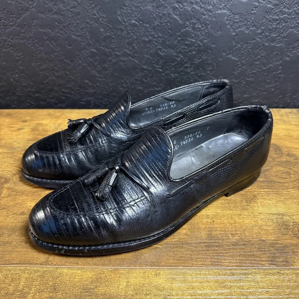 Johnston & Murphy Tassel Loafer 74732 Black Lizard Leather Dress Shoes Mens 9 C